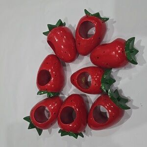 Vintage Strawberry Wooden painted napkin rings Set Of 8